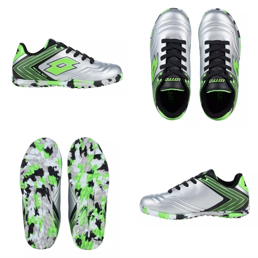 Lottp' Metallic Silver and Vibrant Green Sneakers Size 2.5